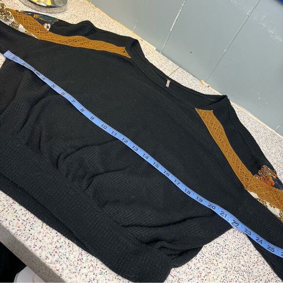 Free People Causal Clash Waffle Knit Black Combo Blouse - Picture 5 of 8